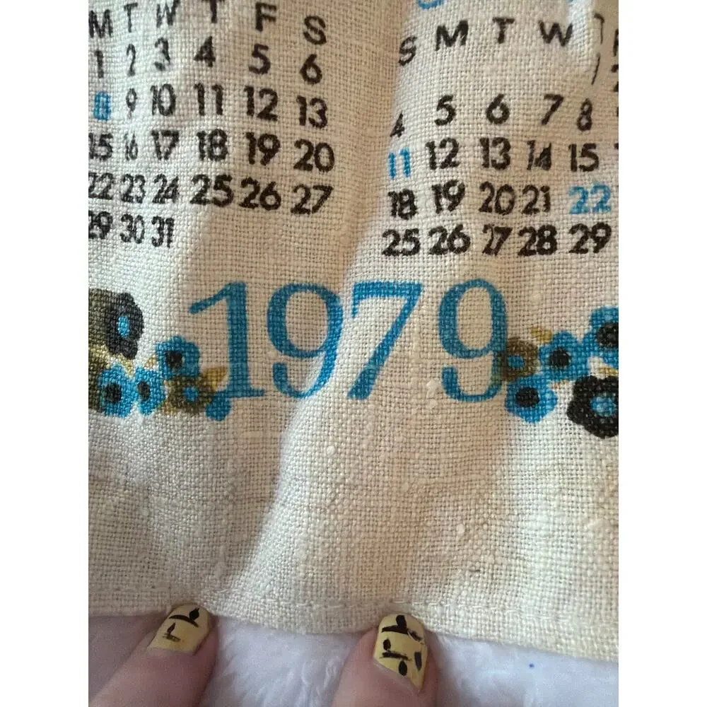 Vtg 1979 Cat Kitten Calendar Tea Towel Linen Wall Hanging Retro Kitchen Decor